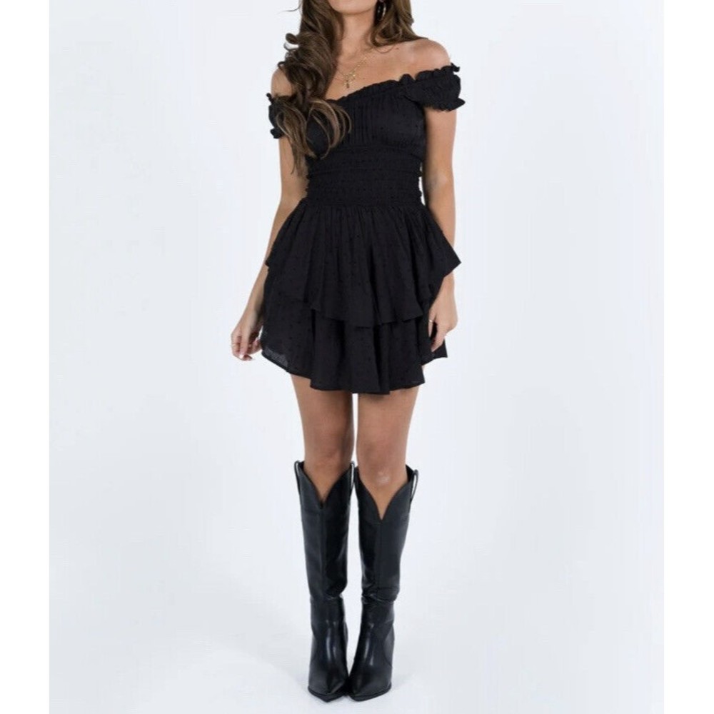 Princess Polly Linen Romper Womens 10 Off The Shoulder Boho Western Ruffle